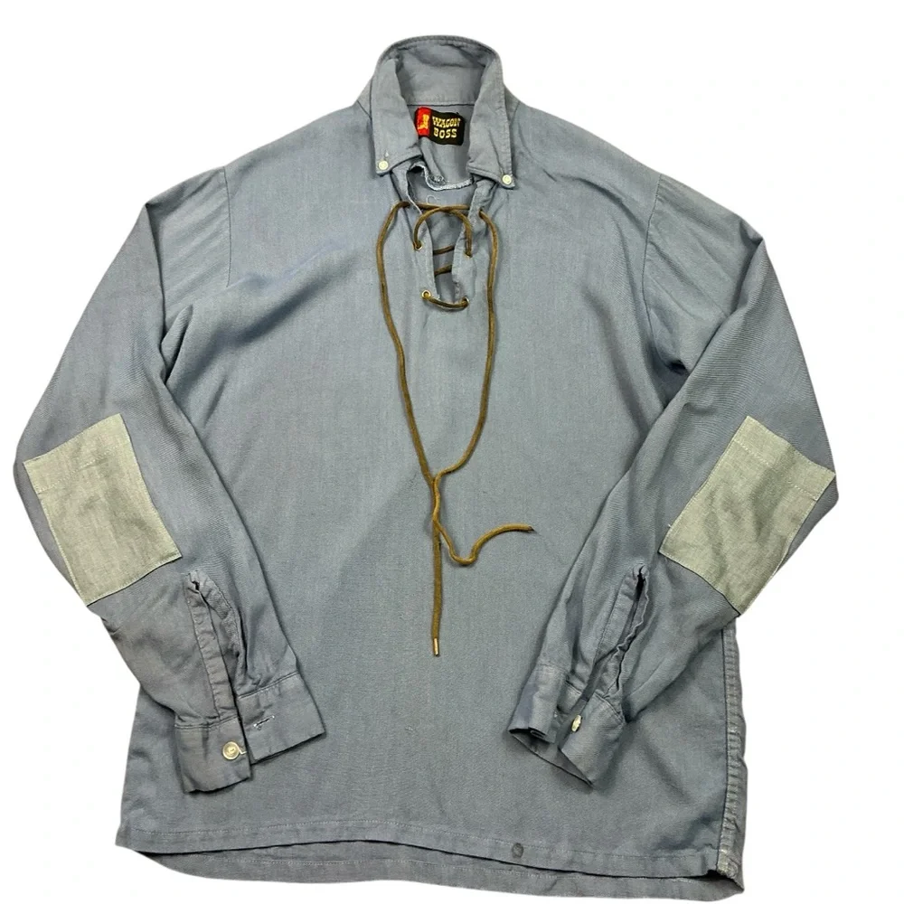 Vintage 60s Wagon Boss rayon lace up pullover shirt USA made SZ Small - Picture 1 of 7